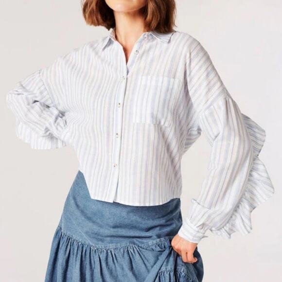 Pilcro Tops - Pilcro Anthropologie Striped Ruffle Button Up Shirt  Relaxed Boxy Fit Cropped M